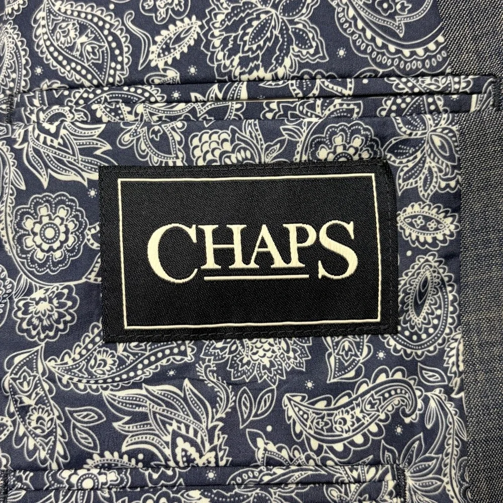 Chaps Blazer Sport Coat Jacket‎ Mens 50R Blue Chambray Polyester Preppy Classic
